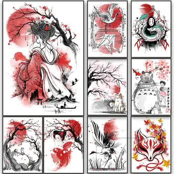 Anime Sanat Duvar Geyşa Kedi Koi Manzara Serisi Posteri Kraft Kağıt Baskılar Ev Dekorasyon Karikatür Kağıt Cafe Yatak Odası Boyama