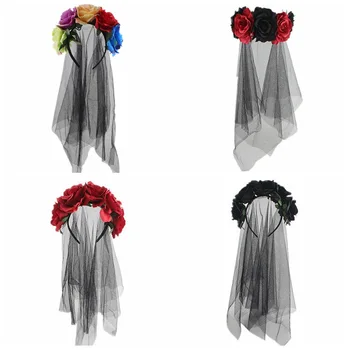 Yeni Stil Siyah Gül Çiçek Peçe, Kafa Toka için Parti Ölü, Cadılar Bayramı Cadı Giyinmek, Kafa Bandı, Headdress