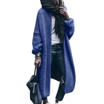 Kalın Örgü Kazak Kadınlar Kış Uzun Kollu Örme Açık Ön Kazak Hırka Orta uzunlukta Ceket Süveter Kazak Streetwear