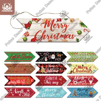 Putuo Dekor Merry Christmas İşaretleri Ok Ahşap İşareti Ahşap Plak Asılı Plaka Noel Ağacı için Kar Tanesi Elk Gnome ev duvar dekoru
