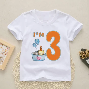 Mutlu Doğum Günü Tshirt Karikatür Numarası 1-9 Yaz Hediye Erkek Bebek Giysileri Baskı komik tişört Çocuk Üstleri Erkek Kız T Shirt, YKP024