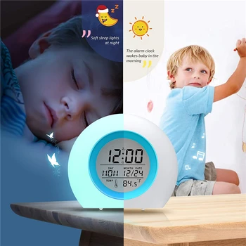 Çocuklar dijital alarmlı saat Saat 7 Renk Gece Lambası Erteleme Sıcaklık Algılama Çocuk Uyku Başucu Sevimli Uyandırma Zamanlayıcı çalar saat