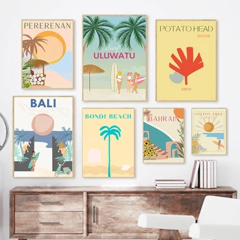 Vintage Seyahat Bali Plaj Bahreyn Sörf Sunshine Coast duvar sanatı tuval yağlıboya Posterler Oturma oda duvar dekoru Baskı Resimleri
