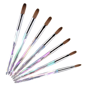 1 Adet Kolinsky Akrilik Tırnak Fırçası Gökkuşağı Renk kristal tutacak 7 Boyutları UV Jel Oyma fırça uçlu kalem fondöten DIY Tırnak Sanat Araçları