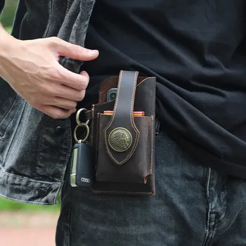 Luufan Hakiki Deri Erkek Bel Çantası Inek Derisi Açık Kanca Erkek Cep Telefonu Kılıfı Bel Paketi Sigara Durumda bel çantası anahtar kancası