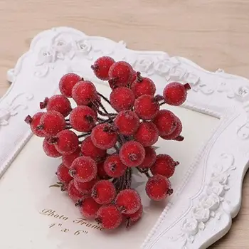 40 adet Mini Noel Buzlu Yapay Berry Canlı Kırmızı Holly Meyveleri Çiçekler Çift Kafaları Ev Yılbaşı Ağacı Dekoratif