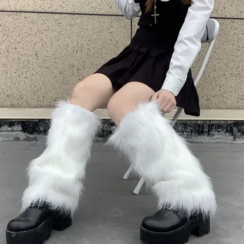 Gotik Harajuku Kadın Kızlar kürk Kış kürklü bacak ısıtıcısı bayan Çorapları tatlı Lolita Sıcak Botlar kürklü bacak ısıtıcısı s Parti cosplay