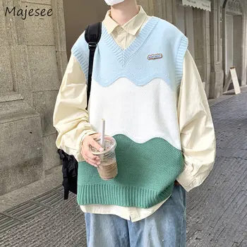 Erkek Kazak Yelek Tiki Canlılık Harajuku Retro V Yaka Tüm Maç Moda Baggy Gençler Japon Şık Şık Triko Yüksek Sokak