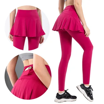 Etekli Tayt Kadın Spor Yoga Pantolon Etekler Tenis Legging Eğitim Giyim Cepler Giyim Koşu Egzersiz Spor Tayt