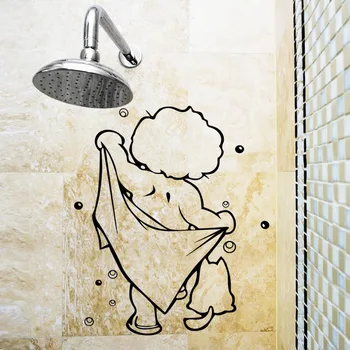 Karikatür Sevimli Çocuk Banyo duvar çıkartmaları cam kapi Pencere Su Geçirmez duvar süsü Duvar Bebek Duş Banyo vinil yapışkan Çıkartmaları