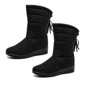Kadın Kışlık Botlar Su Geçirmez 2021 Yeni Yuvarlak Ayak yarım çizmeler Kadın ayakkabıları Sıcak Peluş Kanca döngü kaymaz Bayanlar kar botu