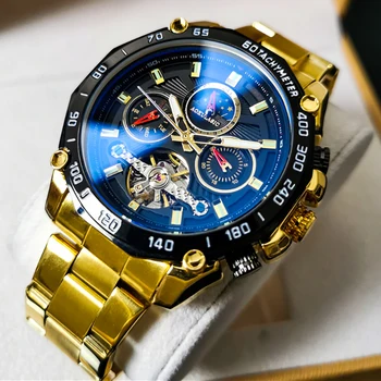 AOKULASIC Marka Altın Erkek mekanik saatler Otomatik İzle Erkekler Çok Fonksiyonlu Tourbillon Ay Fazı Spor Kol Saati Yeni