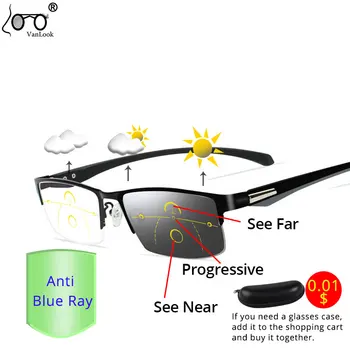 Fotokromik İlerici Multifokal okuma gözlüğü Anti Mavi ışık Presbiyopik Gözlük Erkekler İş Gözlük Bukalemun Lens