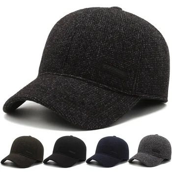 Yün Kış beyzbol şapkası Şapka Yumuşak Yapılandırılmış Ayarlanabilir Sıcak geniş şapka Sıcak Snapback Şapka Kat Earmuffs İsıtıcı