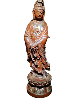 antika dekor ahşap hint heykeli Kwan yin oyma ahşap figürler heykel sanat bois quan yin