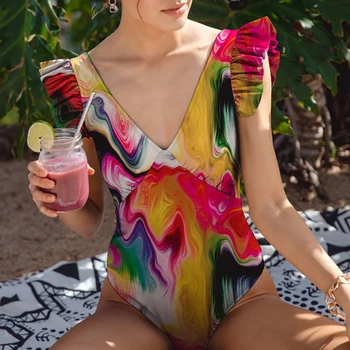 Kravat Boya Moda Dantel-Up Tek Parça kadın Bandaj Mayo Pembe Tankini Kadın mayolar Push Up bikini seti Brezilyalı