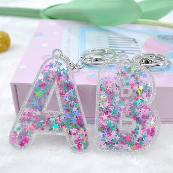 1 ADET kadın Anahtarlıklar Glitter delikli kelimeler çanta ingilizce mektup Anahtarlık Takılar