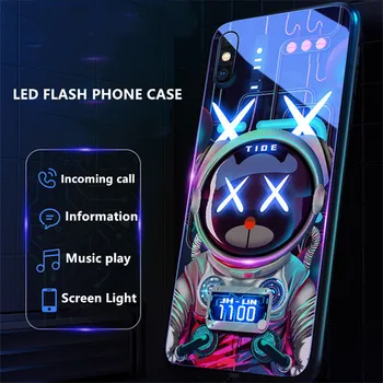 LED Flaş telefon Kılıfı için iPhone 12 11 Pro Max Xr X 7 8 Artı Xs Max SE 2020 Kılıf Temperli Cam İşıklı Mobil Kapak Fundas