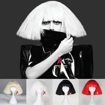 Lady Gaga Peruk Siyah Sarışın Beyaz Sentetik Saç Cosplay Peruk Cadılar Bayramı Partisi Kostüm Peruk + peruk kap