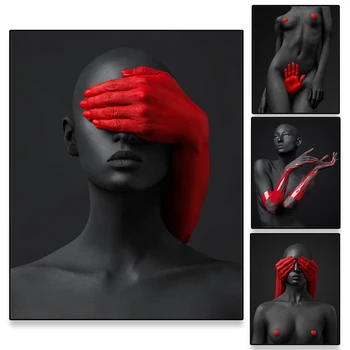 Siyah Çıplak Kadın Modern Poster Kırmızı Graffiti Tuval Boyama Baskılar Duvar sanat resmi Oturma Odası Seksi Afrika Sanat Ev Dekor