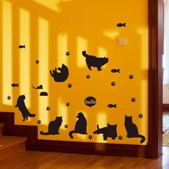 Karikatür Güzel Siyah Kedi Siluet Duvar Sticker Ev Dekor Çocuk Odası Merdiven Koridor Dekorasyon Duvar Kombinasyonu Çıkartmalar