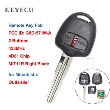 Keyecu Uzaktan Araba Anahtarı Fob 2 Düğmeler 433 MHz 4D61 Çip Mitsubishi Outlander 2005-2010 için, FCC ID: G8D-571M-A, MIT11R Sağ Bıçak