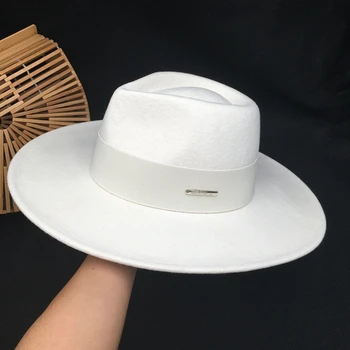 Yeni kış beyaz yün kadın fedora büyük şapka hediye şapka eğlence dokulu şapka INS web ünlü stil
