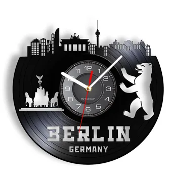 Berlin Gökdelenler Almanya Cityscape Vinil Kayıt duvar saati Deutschland Skyline Ofis Retro Albüm Kapağı Vinil Disk El Sanatları Saat