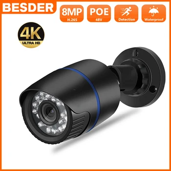 BESDER 8MP 4K IP Kamera 2.8 mm Geniş Açı Kamera Açık Güvenlik Kamera Kablolu Kameralar Mermi Kamera CCTV Kolay Uzaktan Görünümü XMEye