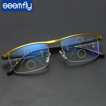seemfly Akıllı İlerici okuma gözlüğü Erkekler Kadınlar Yakın ve Uzak Çift kullanımlı Anti mavi ışık ayarı Yarım çerçeve Gözlük