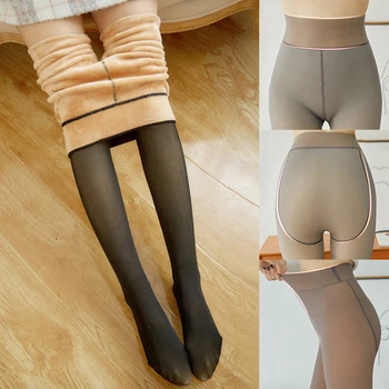 2020 Siyah Kadın Tayt Kış Sahte Saydam Külotlu Elastik Sıcak Polar Kalın Kız Çorap 85g-320g