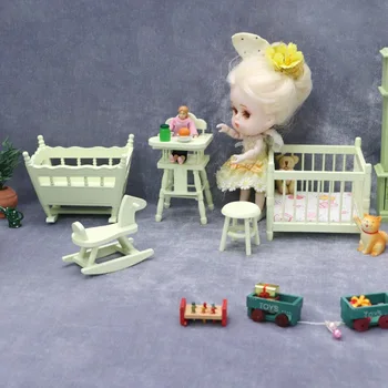 1:12 Minyatür Dollhouse Beşik Mini Beşik Oyna Pretend Kreş Çocuk Odası Mobilya Dollhouse Aksesuarları Oyun Evi Oyuncak Hediye
