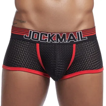 JOCKMAIL Seksi Örgü erkek iç çamaşırı Düşük Bel Artı Boyutu Boxer Külot naylon kontrast erkek külot eşcinsel jockstraps erkek thongs