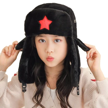 Kırmızı Yıldız rozeti açık soğuk kalınlaşmış artı kadife çocuk kış bisiklet sıcak kulak koruyucu pamuk şapka kayak şapkası Rusya