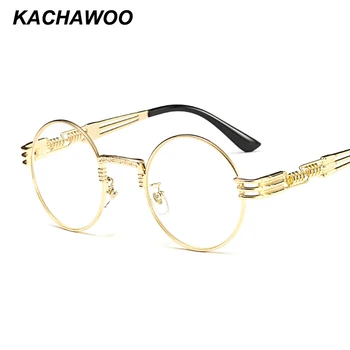 Kachawoo vintage retro gözlük erkekler altın metal çerçeve şeffaf lens nerd yuvarlak gözlük çerçeve kadın dekorasyon 2018 ochelari femei