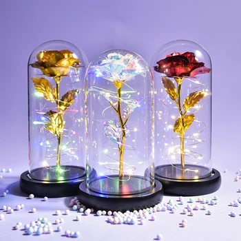 Güzellik ve Beast Ebedi Galaxy Gül yapay çiçekler Cam Kubbe / w LED Düğün Sevgililer noel hediyesi Kız Arkadaşı için