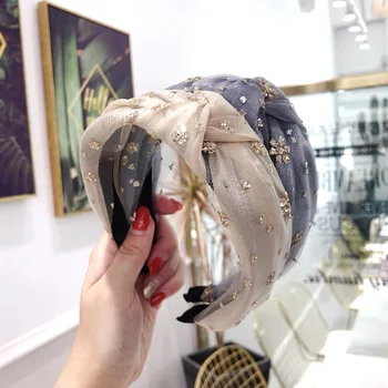 Kore peri pullu örgü geniş saç çember kadın saç basınç saç çember Kore versiyonu kafa bandı saç ilmek saç çember