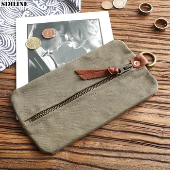 Yüksek Kaliteli Tuval Cüzdan Erkekler İçin Erkek Vintage El Yapımı Uzun Fermuar Cüzdan bozuk para cüzdanı kart tutucu Cep telefon kılıfı saklama çantası