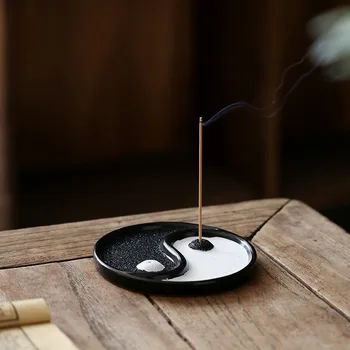 Taiji Yin Yang Yuvarlak Şekil Tütsü Brülör Tütsü Çubukları için Seramik Çay Salonu Süsler Oturma Odası Dekor Hattı Tütsü Baz