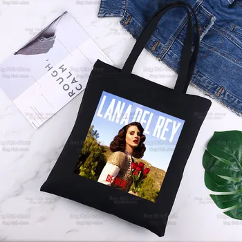 Lana Del Rey Bayan Çanta Bez Tuval Tote Çanta Siyah Alışveriş Seyahat Kadın Eko Kullanımlık Omuz alışveriş Çantaları bolsas de tela