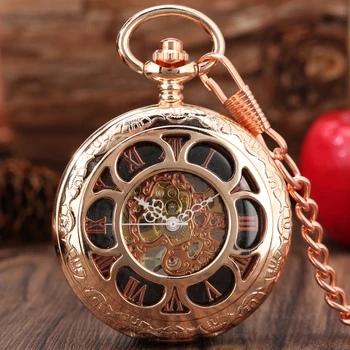 Vintage Gül Altın El Sarma cep saati Roma Numaraları İçi Boş Çiçek Mekanik Saat Kolye Erkekler Kadınlar Lüks cep saati es