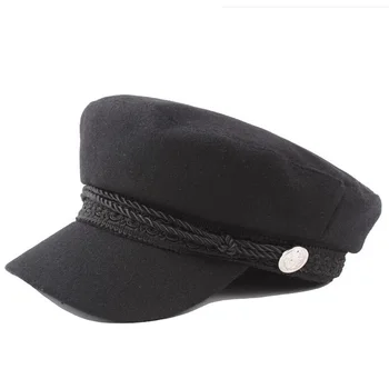 HUISHEN002 Kız Klasik Katı Siyah Bere Şapka Kadın Pamuk Sekizgen şapka Sanatçı Donanma Kap