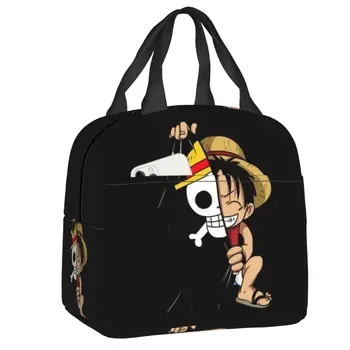 Bir Adet Sevimli Luffy Termal Yalıtımlı Öğle Yemeği Çantaları Kadın Hasır Şapka Korsanlar yemek taşıma çantası Okul Ofis için Açık yiyecek kutusu