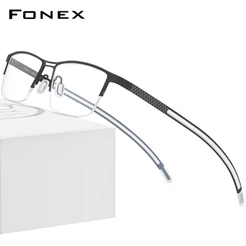 FONEX B Titanyum Gözlük Çerçeve Erkekler Yeni Reçete Gözlük Yarı Çerçevesiz Kare Gözlük Miyopi Optik Gözlük 872