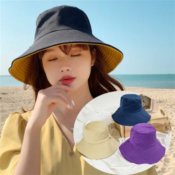 Unisex güneş şapkaları Kadın Yaz Çift Taraflı kova şapka Erkekler Saf Renk Fedoras Açık Balıkçı Şapka Siperliği Havza Kap Hızlı Toptan