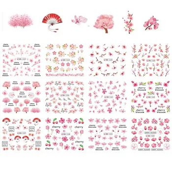 12 Tasarımlar YENİ Nail Art Su Sticker Pembe Çiçek Çıkartması Kaymak Manikür WrapsTool İpucu Nail Art Süslemeleri İçin BN1333-1344