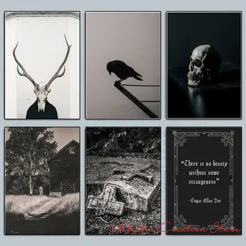 Koyu Cadı Korku Goth Kafatası Karga Ürkütücü Poster sanat tuval Boyama Baskı Resimleri Duvar İskandinav Aile Cadılar Bayramı Dekorasyon