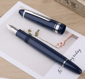 MAJOHN P136 Reçine Piston dolma kalem EF / F / M / Düz Uç Mavi Yazma Kalem 20 Mürekkep Windows İş Ofis Okul için
