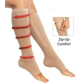 Çorap Basınç Sıkıştırma (3 Pairs) Varis Unisex Uyluk Yüksek Spor Desteği Streç Çorap Fermuar Ayarlanabilir Naylon