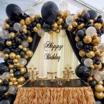 130 adet Siyah Altın Balon Garland Kemer Kiti Altın Nokta Krom Metalik Lateks Balon Düğün Doğum Günü Noel Partisi Dekor için